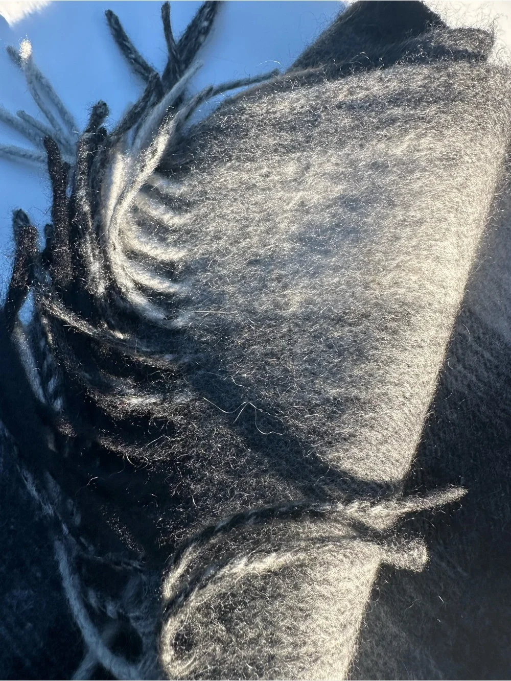 100% Cashmere Cozy Plaid Fringe Scarf in Gray, Black, and Cream